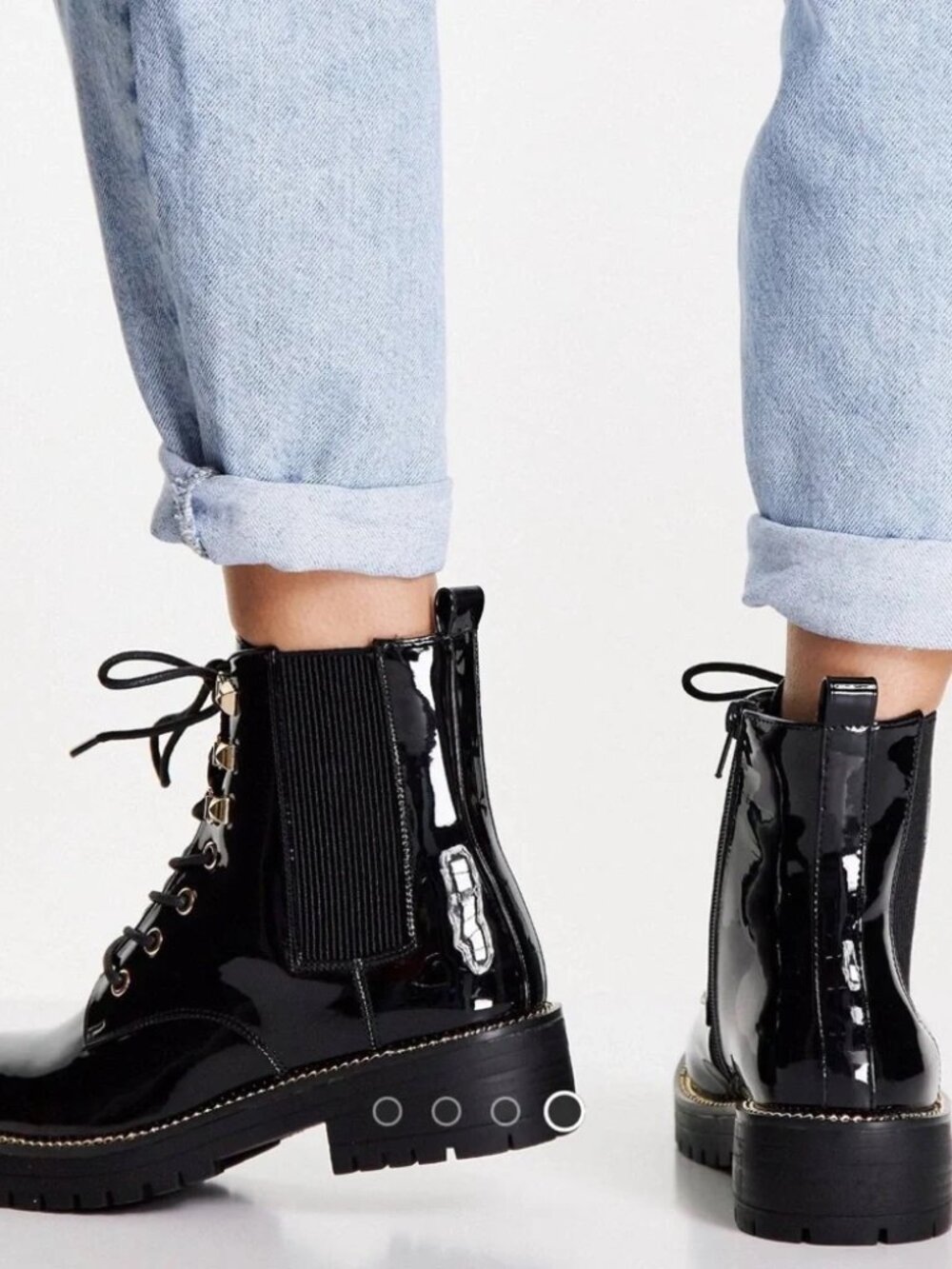 River Island Womens Black Patent Flat Lace Up Chunky Ankle Boots - 8 - Picture 4 of 4